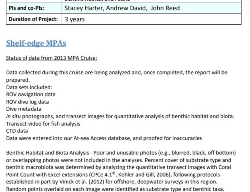 Semi-Annual Report. South Atlantic Shelf-Edge MPAs and Deep-Water Coral HAPCs. Summary of Accomplishments